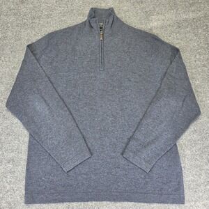 Men's Merino Wool & Cashmere 1/4 Zip Sweater Gray L Luxury Impermeable Platinum
